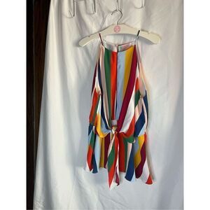 Willow & Root Buckle Multicolored Striped Tie Waist Tank Top Woman’s Size Large